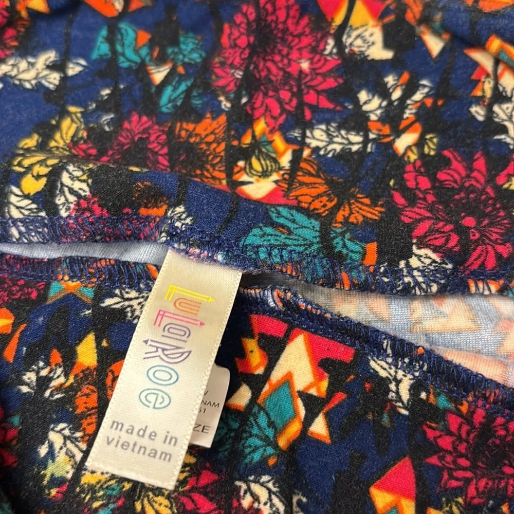 OS One Size Leggings Colorful Abstract Print Navy Blue Orange Pink - Image 7