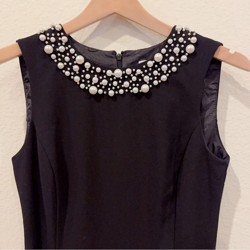 Calvin Klein Elegant Black Sleeveless Dress with Pearl Embellished Neckline SZ 2 - Image 3
