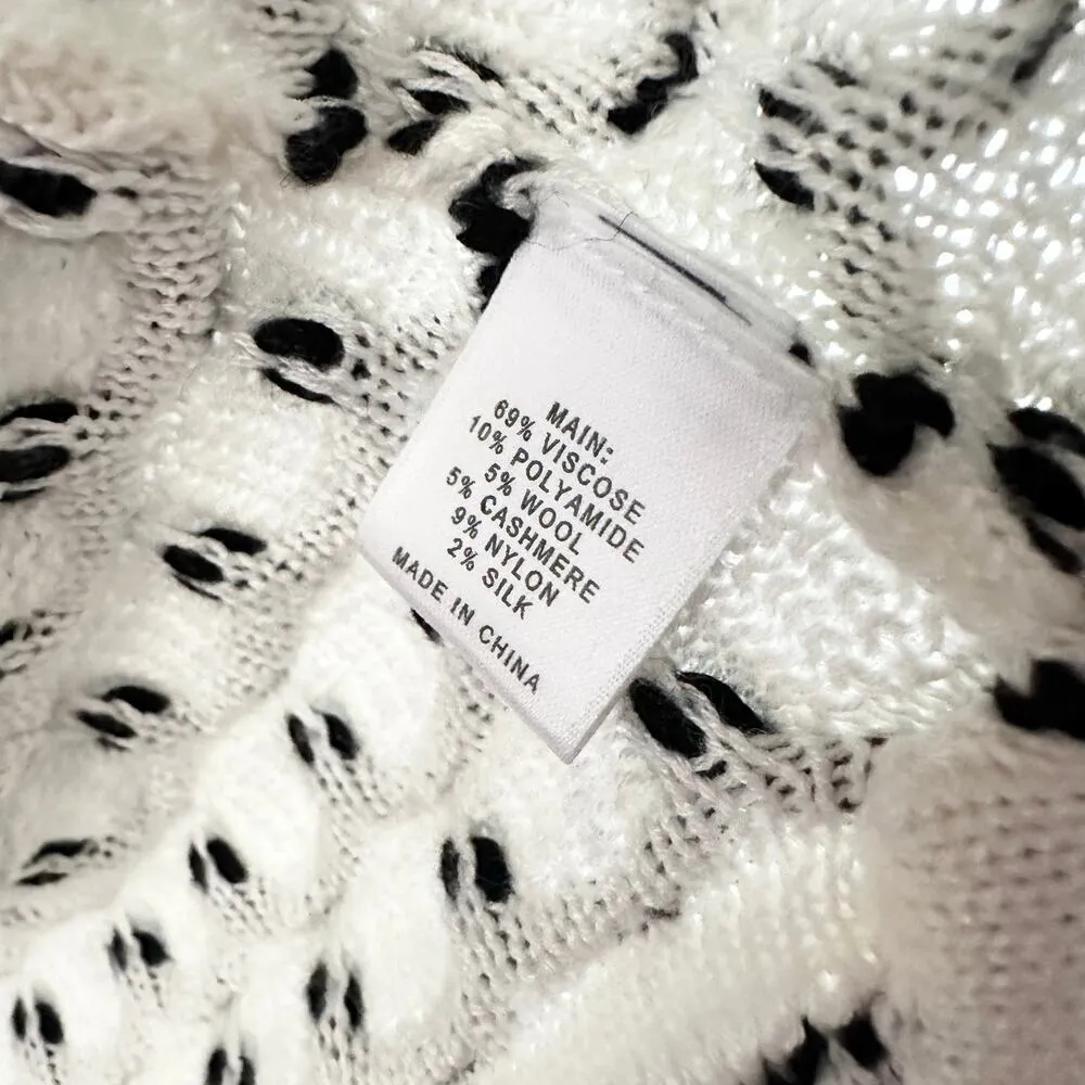 St. John Black White Open Knit Swirl Textured Hook Closure Long Cardigan Large - Image 8