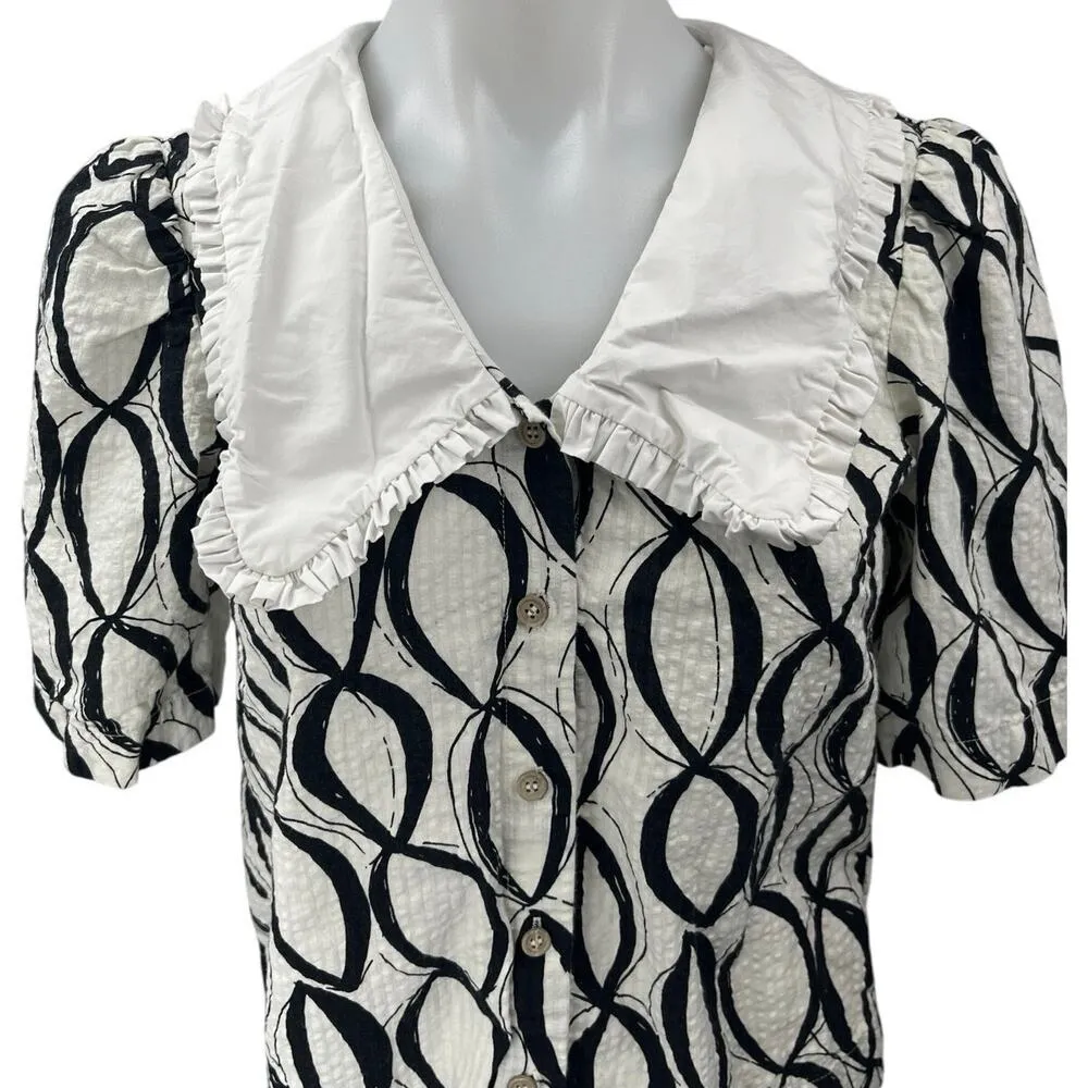 & Other Stories x Sindiso Khumalo Black White Geometric Peter Pan Blouse Top 2 - Image 3