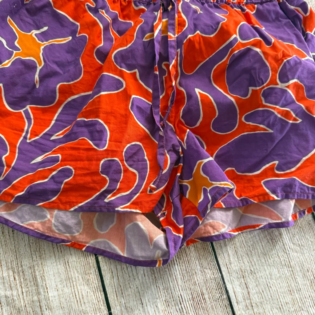 Anthropologie Cotton Poplin Drawstring Floral Purple Size Small Shorts - Image 4