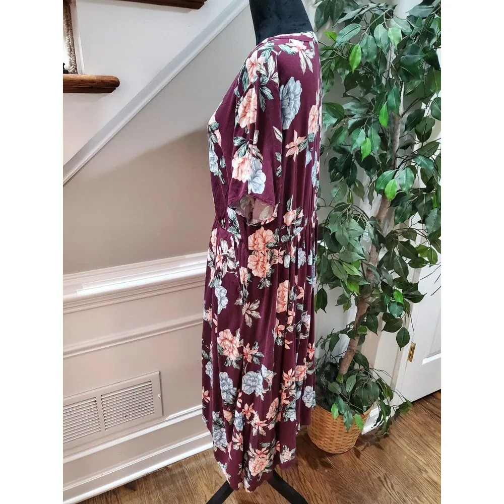 Torrid Women's Maroon Floral Polyester V-Neck Half Sleeve Knee Length Dress XL - Image 8