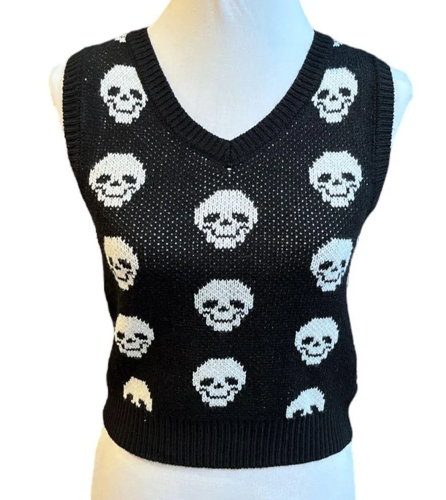Skull Sweater Vest Black White Size XSmall - Image 5