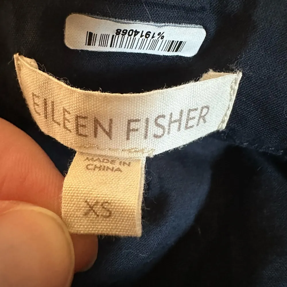 Eileen Fisher Womens Size XS Navy Blue Mandarin Collar Shirt Button Down - Image 7