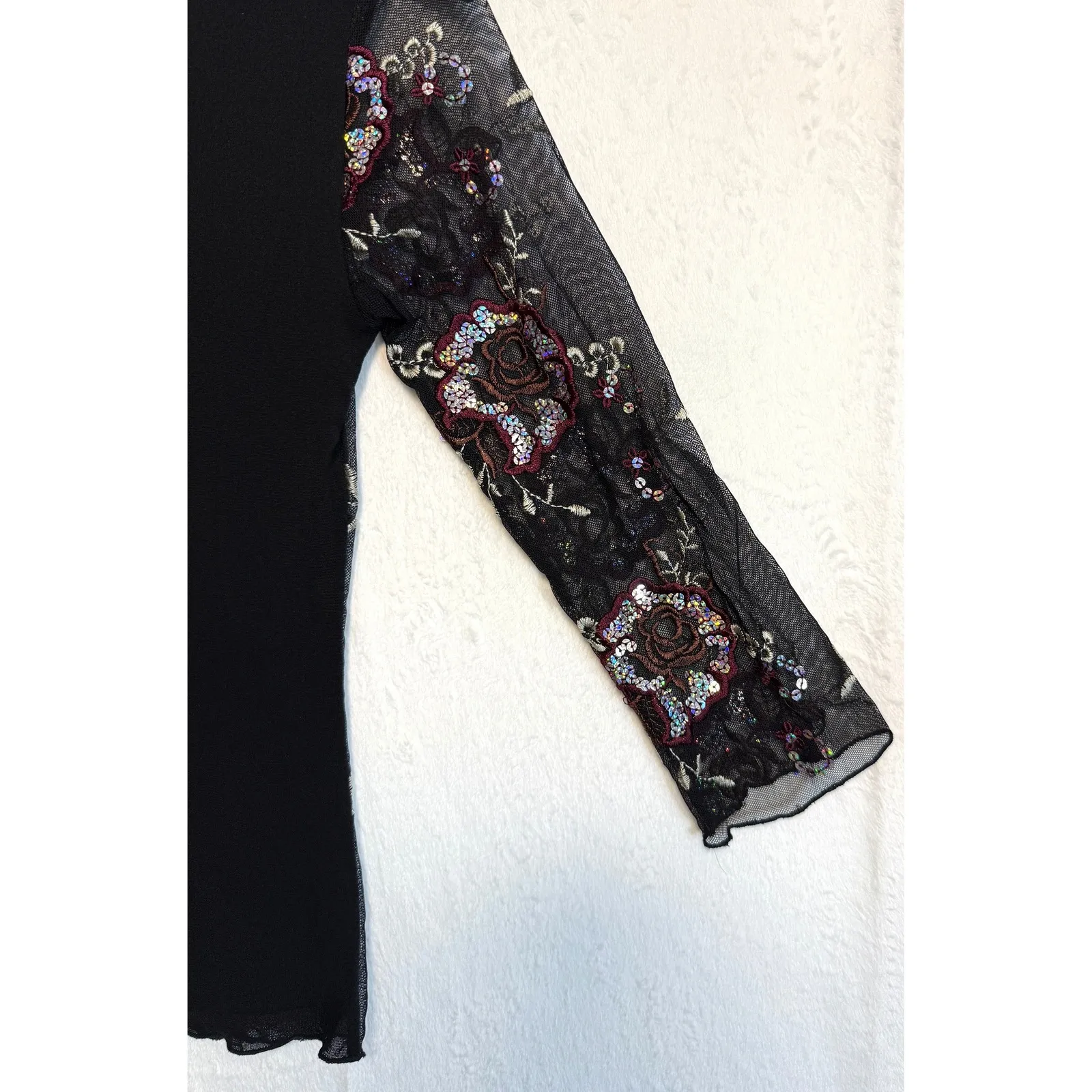 Black Floral Sequin Embellished Mesh Top Size XS-S Whimsygoth Fairy Glamgoth Y2K - Image 11