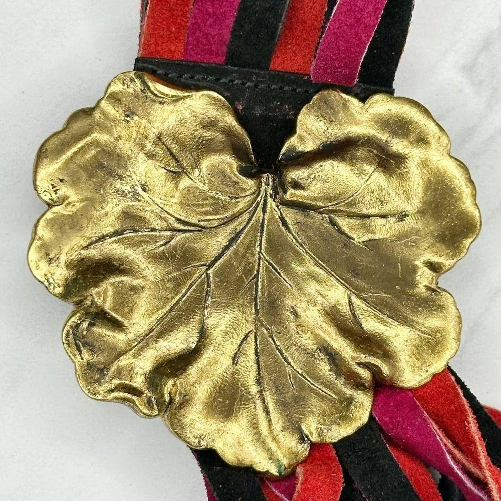 Vintage Strappy Belt with Unique Leaf Buckle ✨ Pink - Image 2