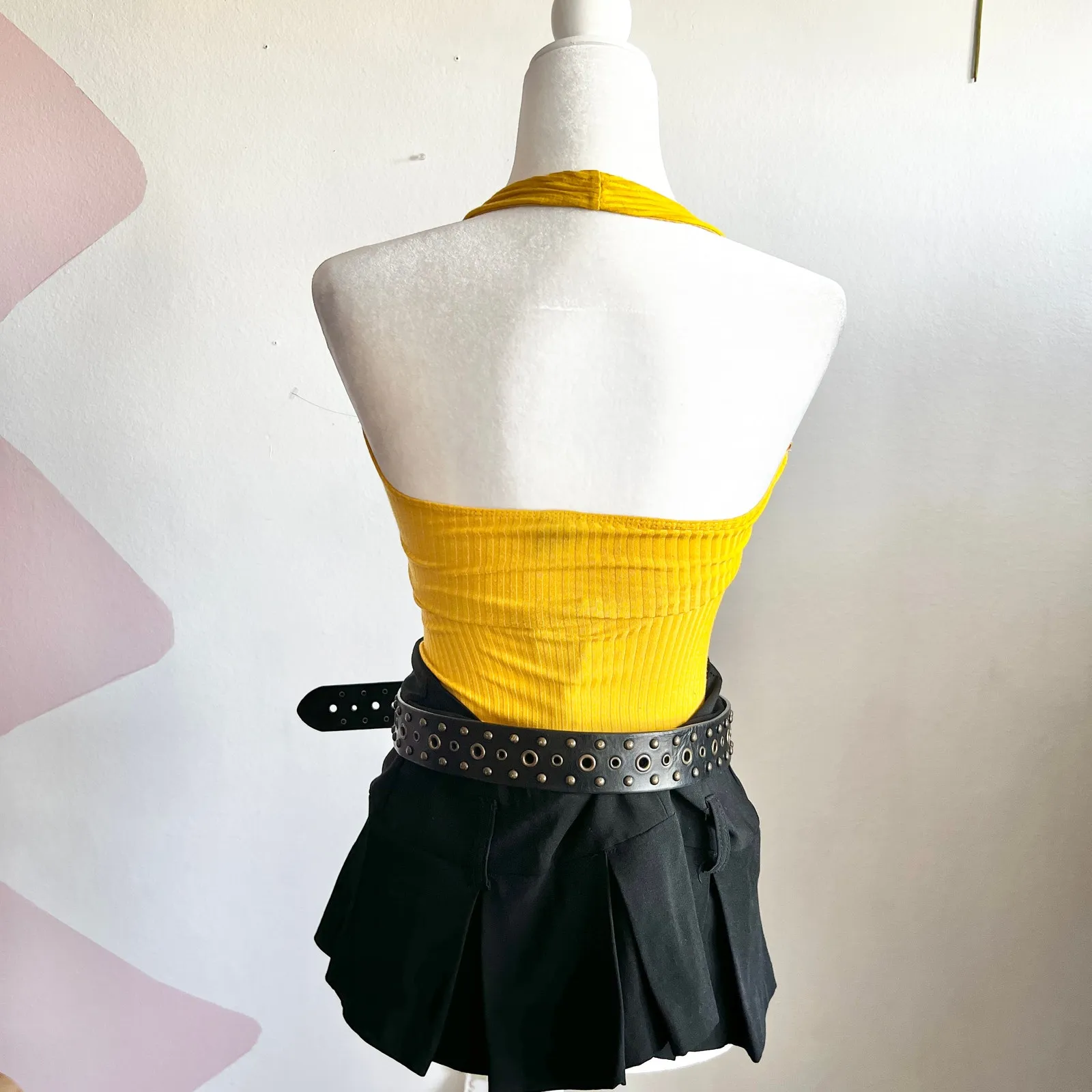Yellow Halter Bodysuit Top,‎ Boho Chic, 70s Inspired, Vacation, Trendy, X-Small - Image 3