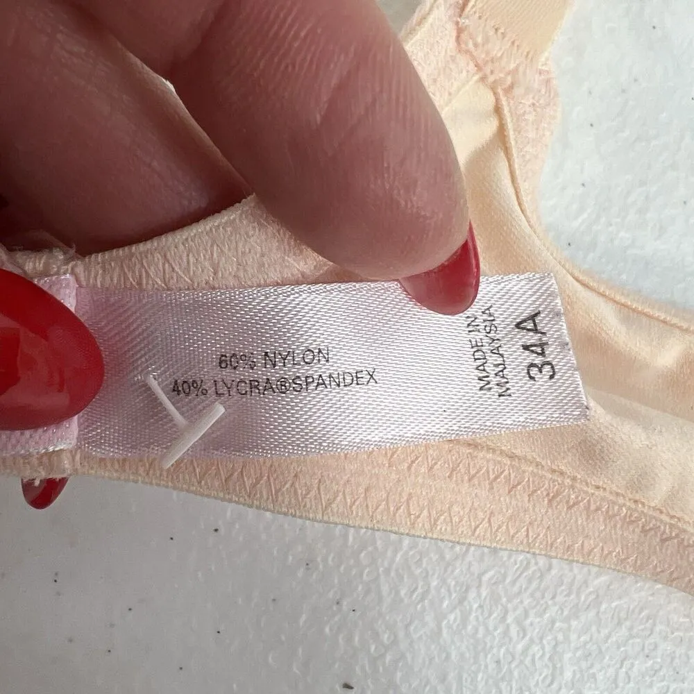 Vtg Victoria's Secret 34A Plunge Bra Underwire Adjustable Peach Demi Cup Padded - Image 12
