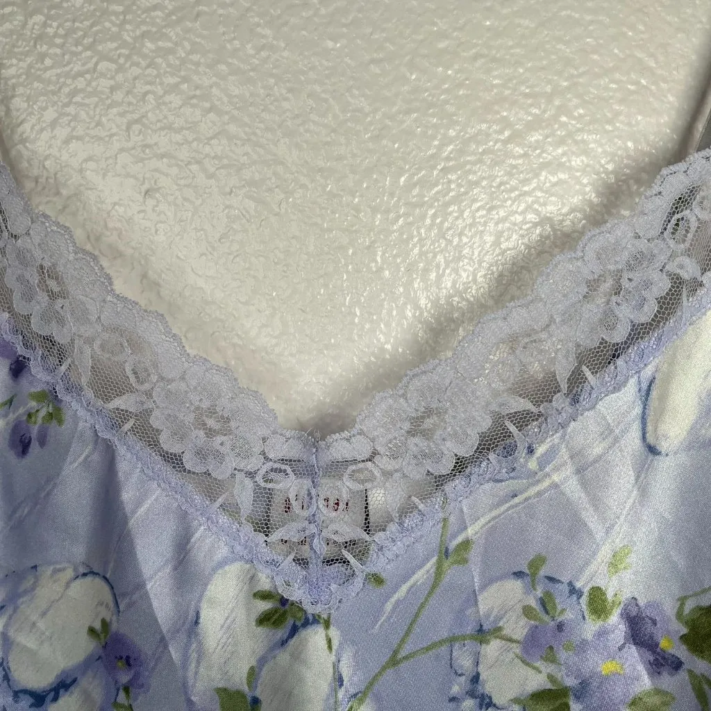 Gilligan & O’Malley Purple Floral Satin Slip Dress Nightgown Lace Trim Small - Image 7