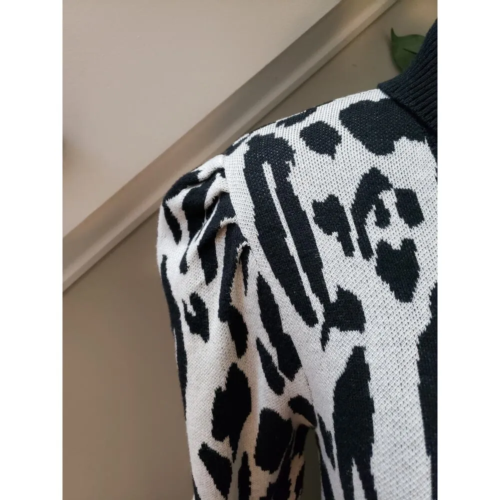 Who What Wear Sweater Dress Women's Medium White Black Animal Print Belted - Image 10