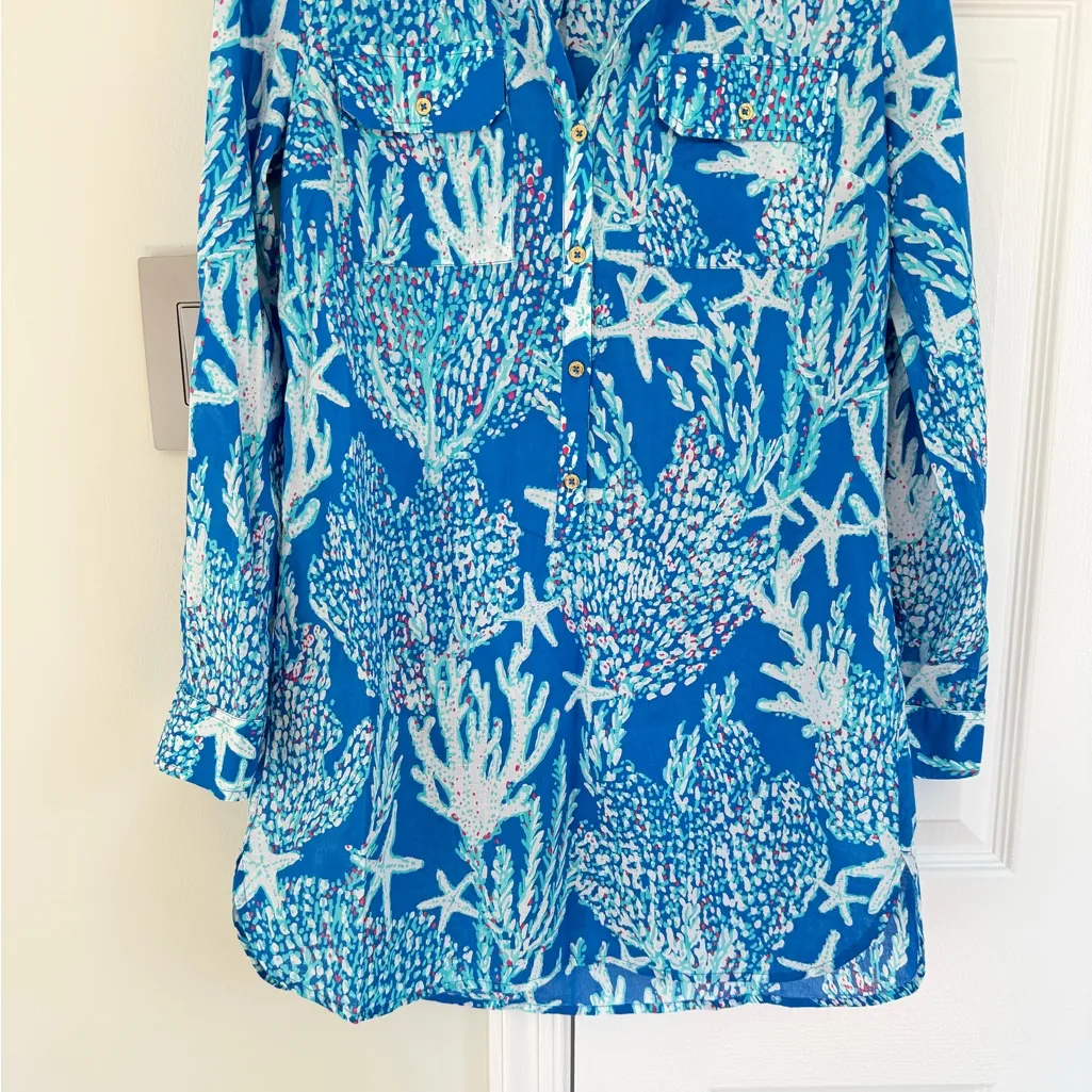 Lilly Pulitzer Captiva Tunic Brewster Blue Good Reef XS Beach Resort Wear - Image 3