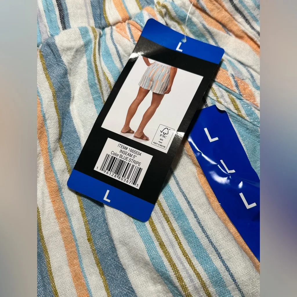 Briggs Linen‎ Blend Shorts Womens White Blue Orange Striped Summer Swim Size L Size L - Image 5