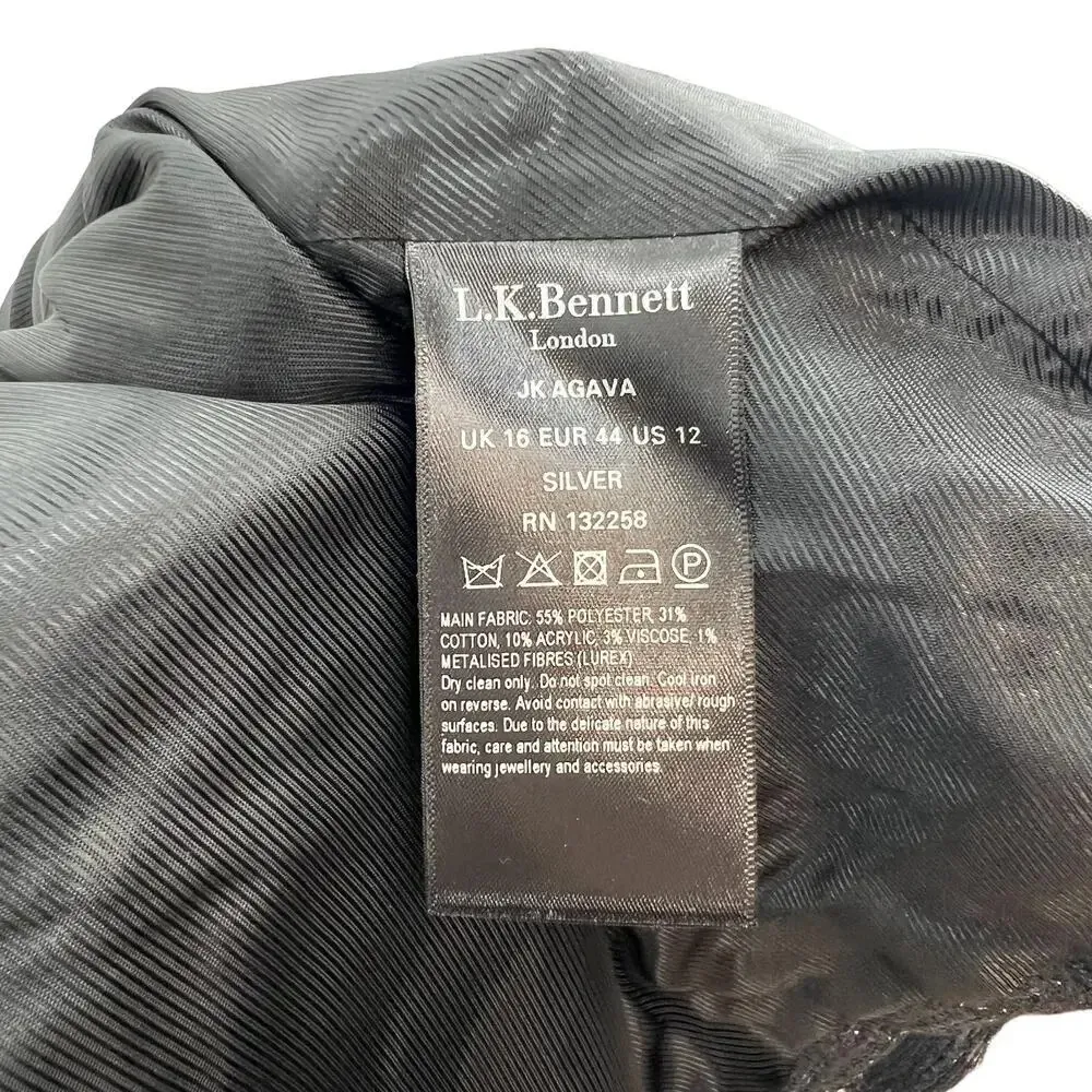 L.K. Bennett Agava JK Blazer Jacket Silver Tweed Black Size US 12‎ - Image 10