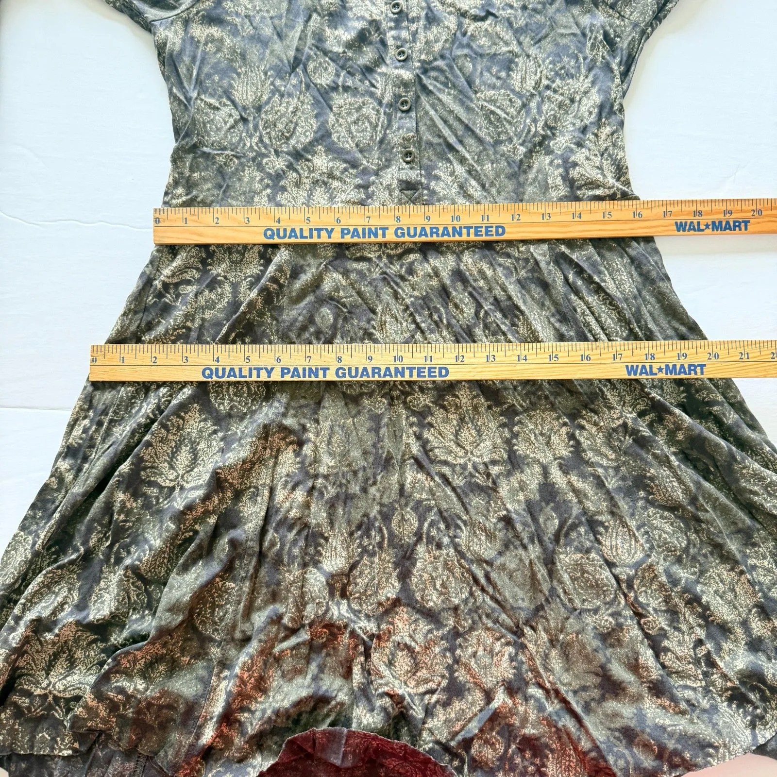 Peruvian Connection Brown Floral Button Front Long Sleeve Pima Modal Dress Sz M - Image 8