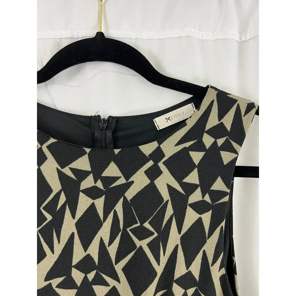 Anthropologie Everly Black/Tan Fit & Flare Geometric Fully Lined Dress Size S - Image 2