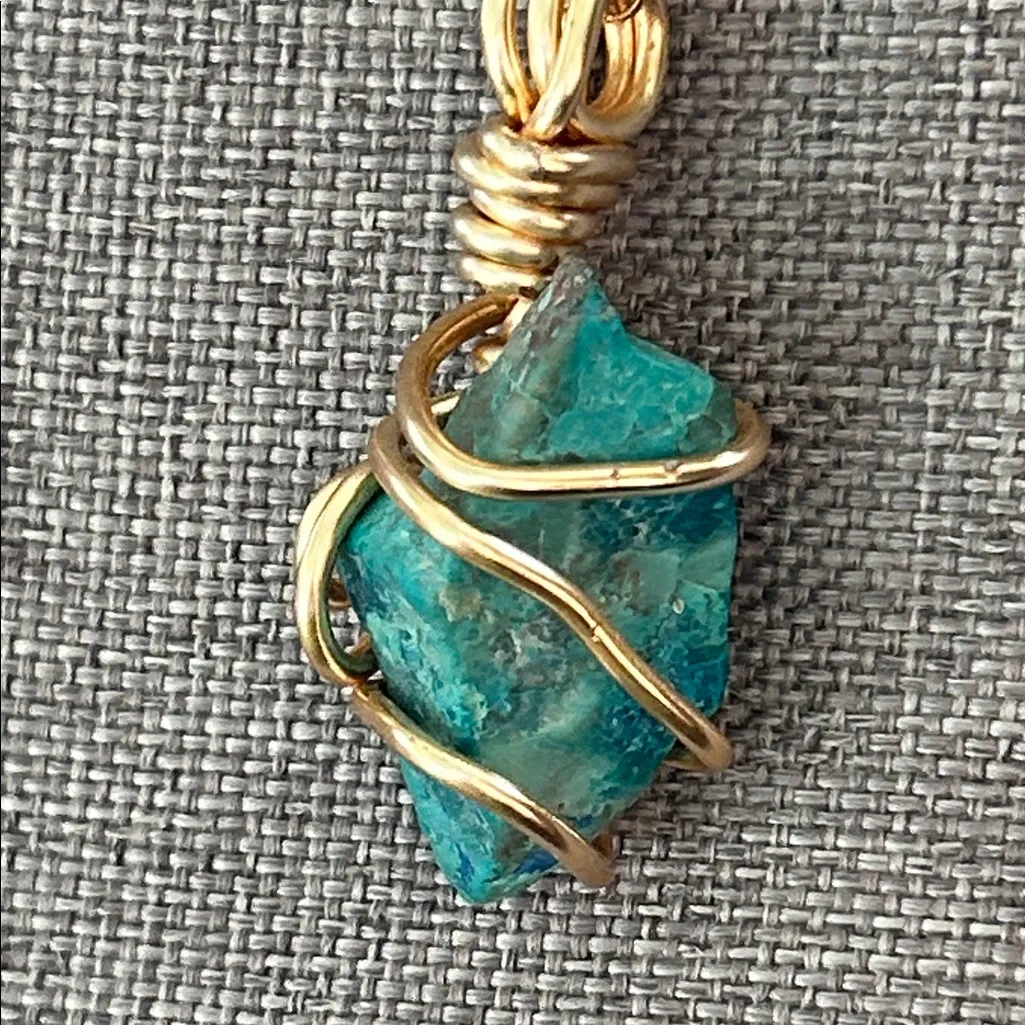 Gold wire Wrapped Turquoise Pendant Necklace - Image 4