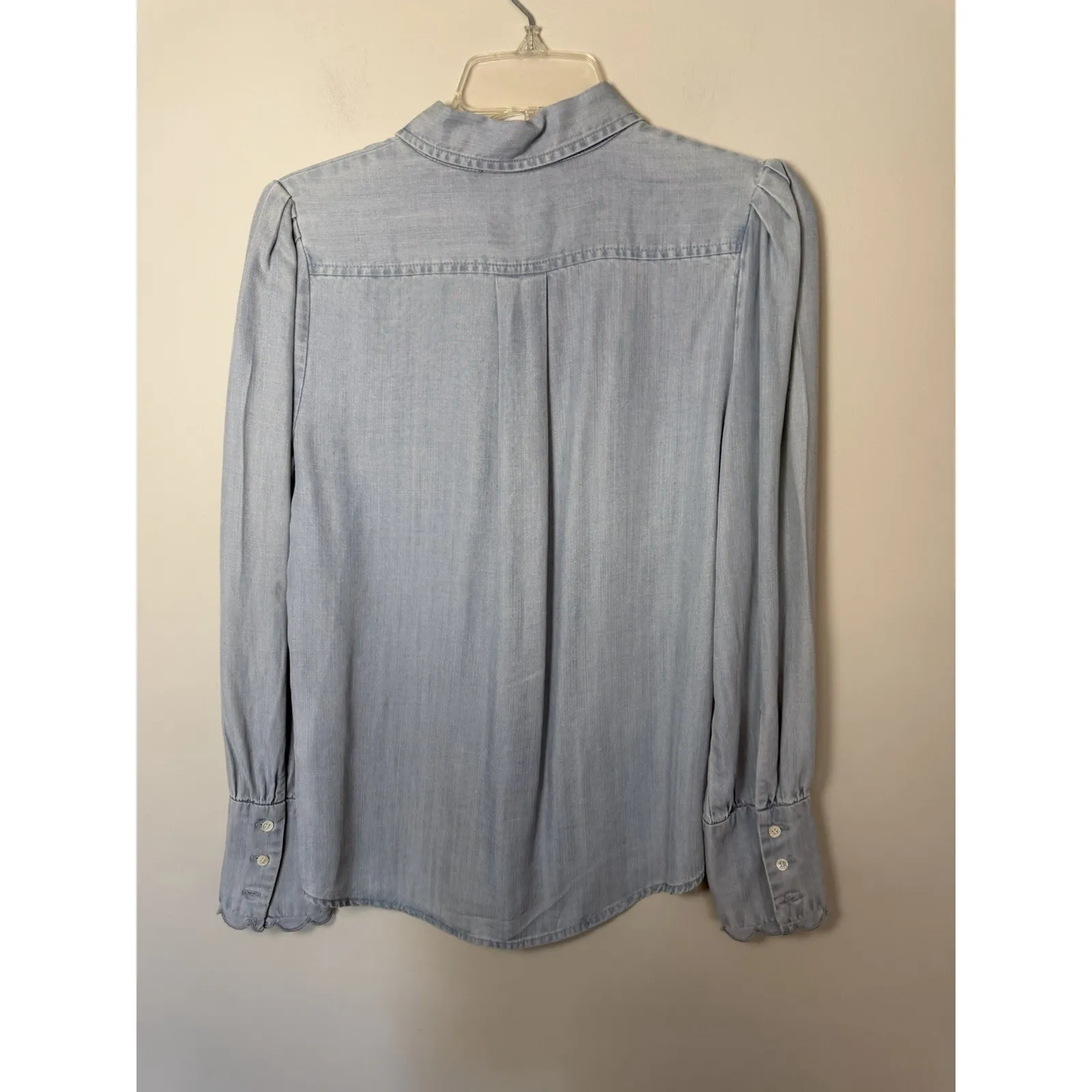 Frame Soft Chambray Tencel Button Down Scallop Long Sleeve Blouse Sz S $245 - Image 9