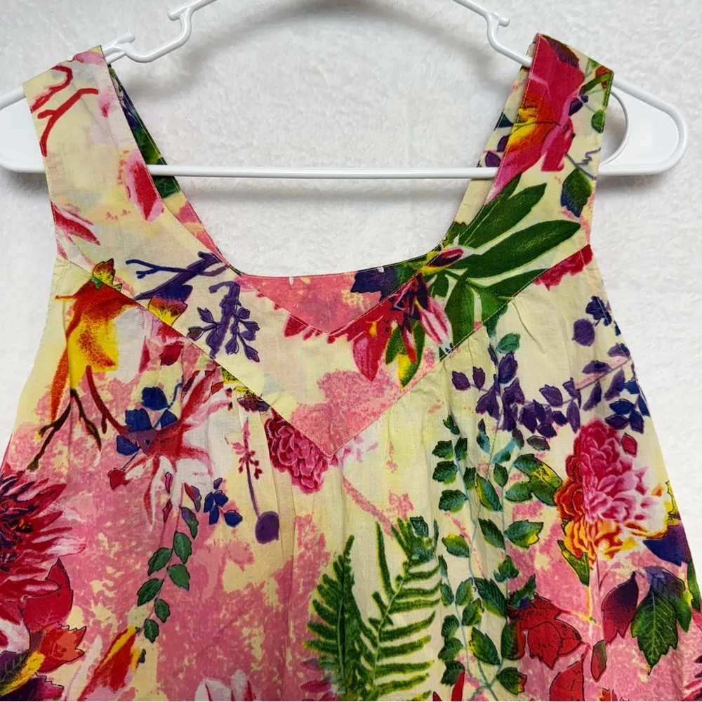 La Cera Multicolored Floral Chemise Small Dress Cotton Beach Resort Vacation Red - Image 3