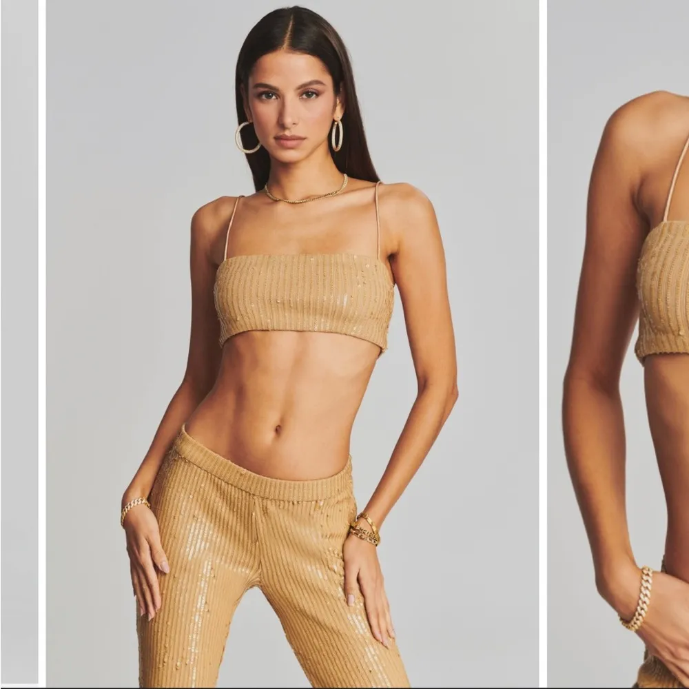 SET NWT RETROFETE Julien Sequin Knit Pant and Vaani Bra set in nude Size XS - Image 2