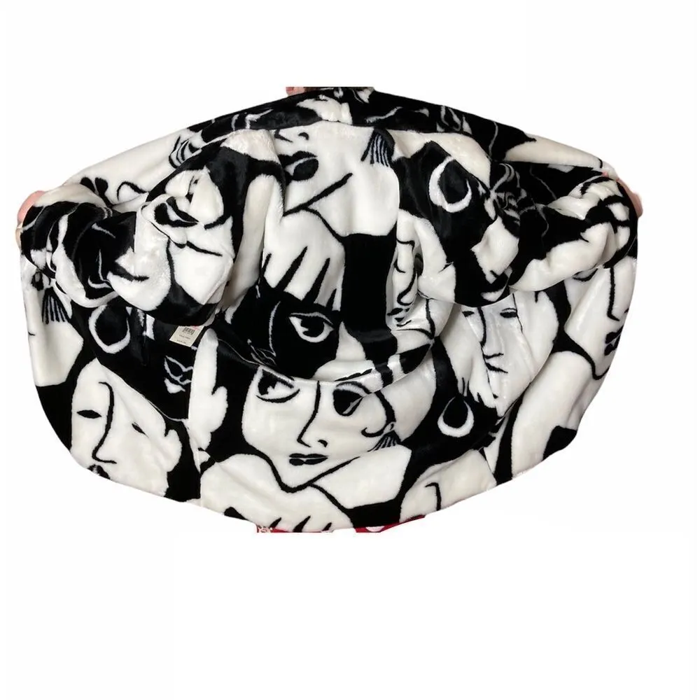 Vintage 80s‎ 90s Faux Fur Faces Print Wrap Midi Coat New With Tags Oversized Black Size M - Image 9