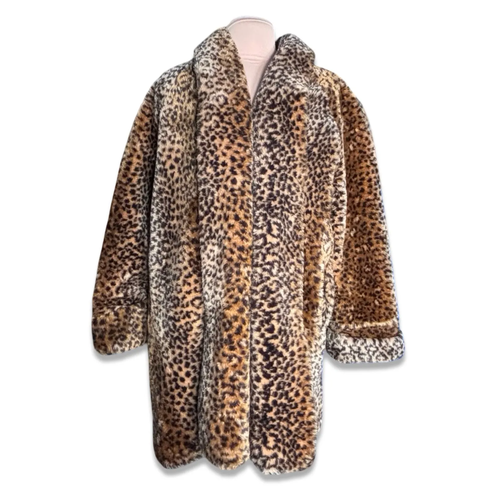 Vintage Monterey Fashions Leopard Print Faux Fur Coat Made In USA Plus Size 1X Tan - Image 11