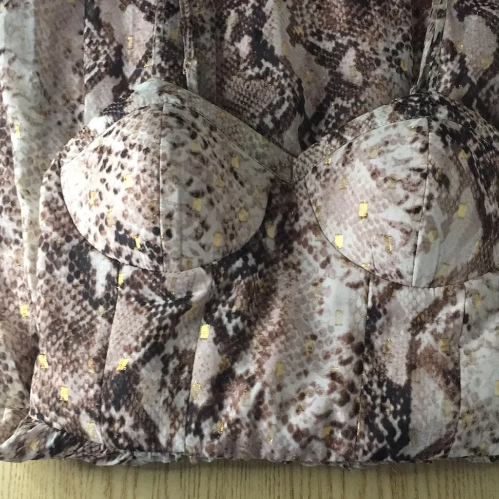 Womens Super Sexy Sparkly Snake Skin Print Stretchy Soft Comfy Rose Gold Small - Image 2