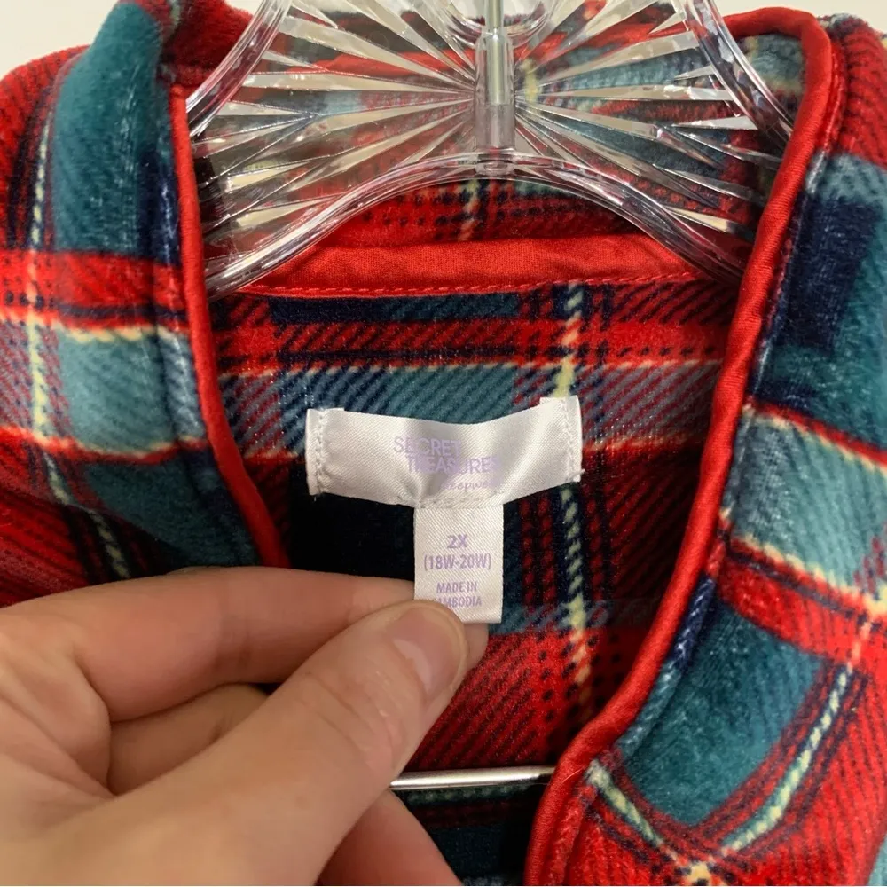 Secret Treasures Red/Blue Plaid Fleece Pajama Set Size 2X - Image 3