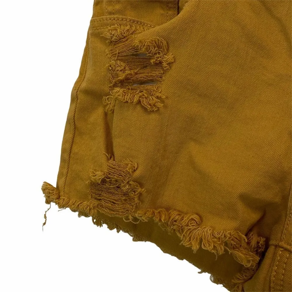 PACSUN Distressed High Rise Short Mustard Sz 25 - Image 2