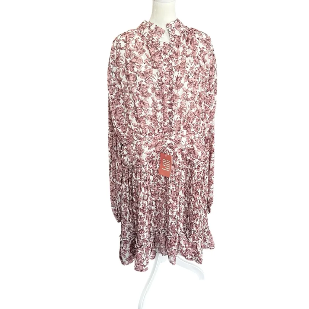 Ivy City Co Brynley Dress Pink Floral Long Sleeve Smocked Ruffle Hem NWT 3X - Image 3