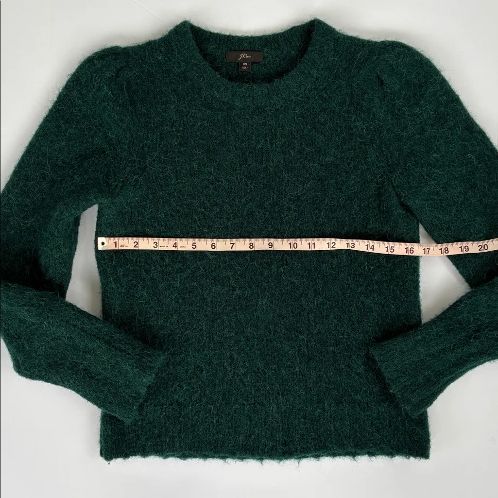 J. Crew Puff Sleeve Fuzzy Crewneck Sweater In Old Forest Alpaca Merino Blend XS - Image 15