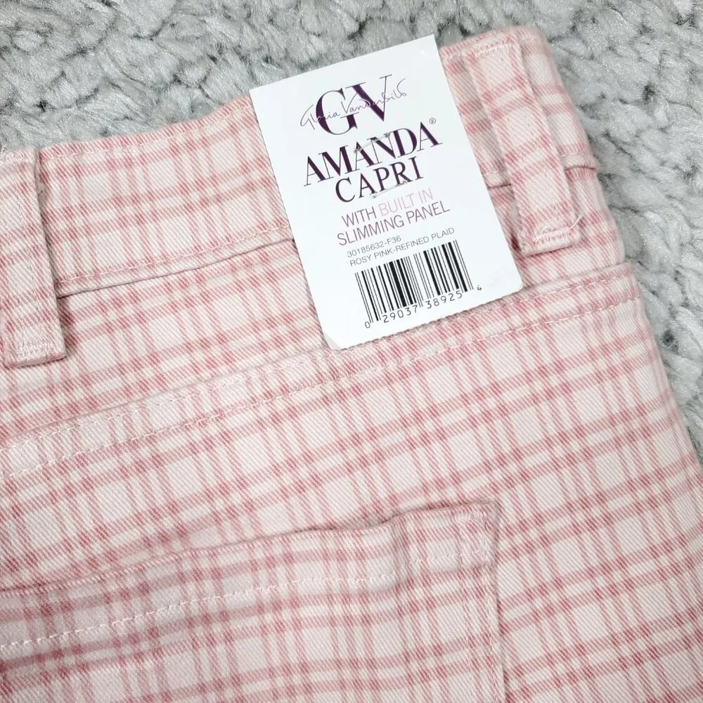 Gloria Vanderbilt Women's Amanda Capri Cropped Jeans Rosy Pink Refined Plaid 24W - Image 3