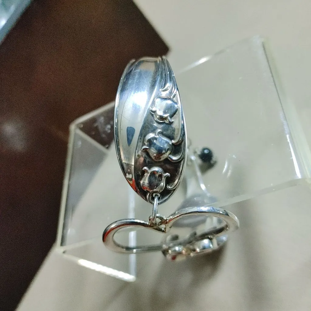 Heart Bracelet 1950 Gorham Sterling 14K WG Clasp 6 Fork Art Lily of The Valley Silver - Image 9