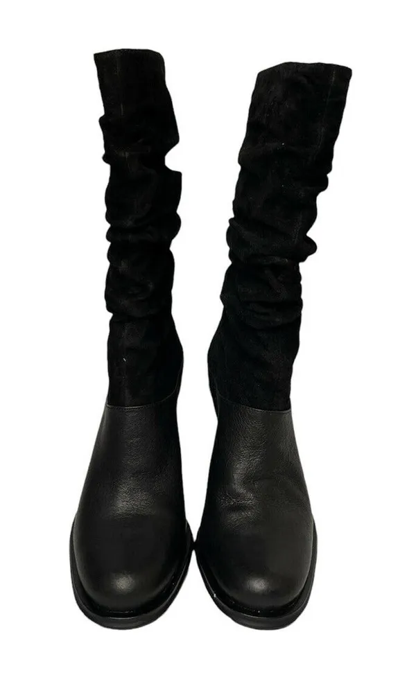 Womens Markon Danielle Black Leather Seude Slouchy Scrunched Round Toe Boots 6.5 - Image 2