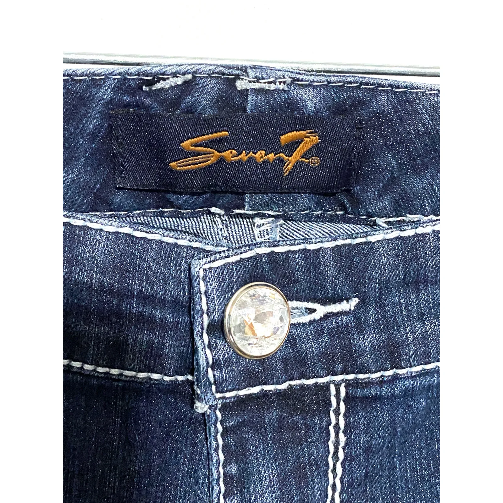 Seven7 Thick Stitch Low Rise Flare Jeans Womens 35" Stretch Boho Hippie Casual - Image 5