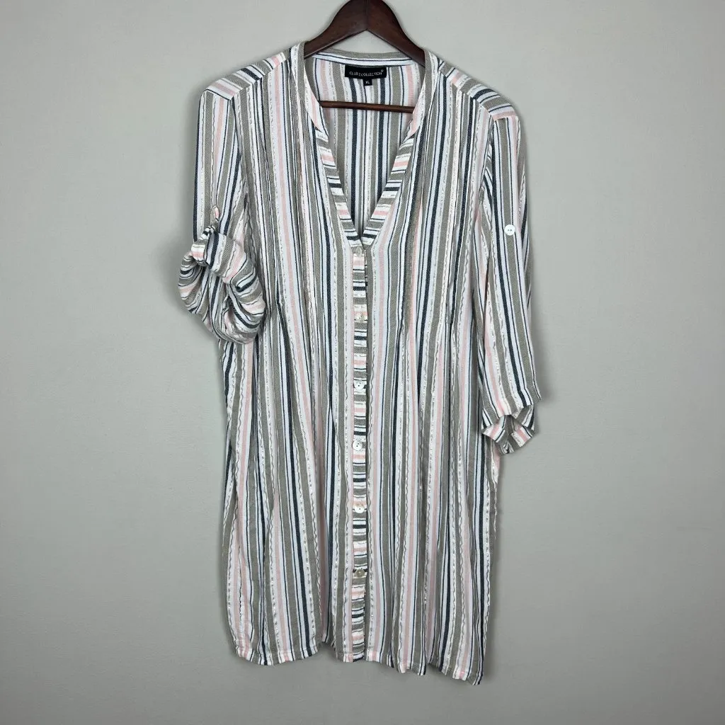 Club Z Collection Shirt‎ Dress Cover Up Womens XL Metallic Stripes Beach Travel White - Image 8