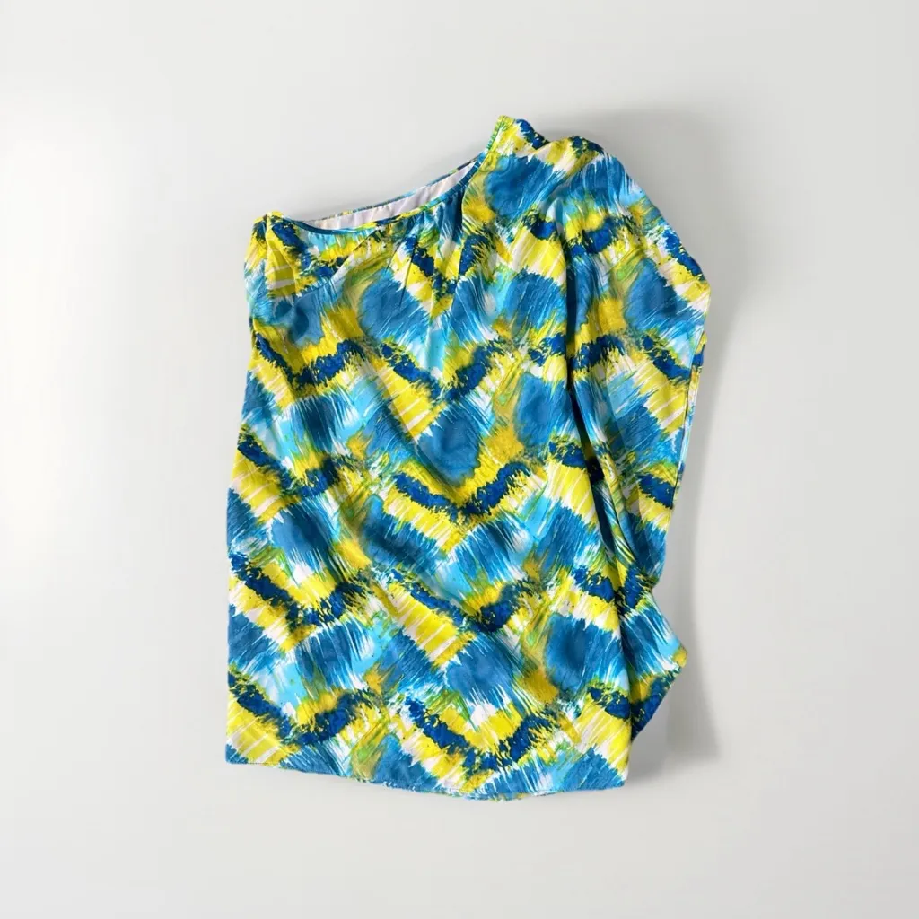 TRINA TURK Silk Dress One Shoulder Size 0 Abstract dopamine Joyful‎ Resort - Image 6