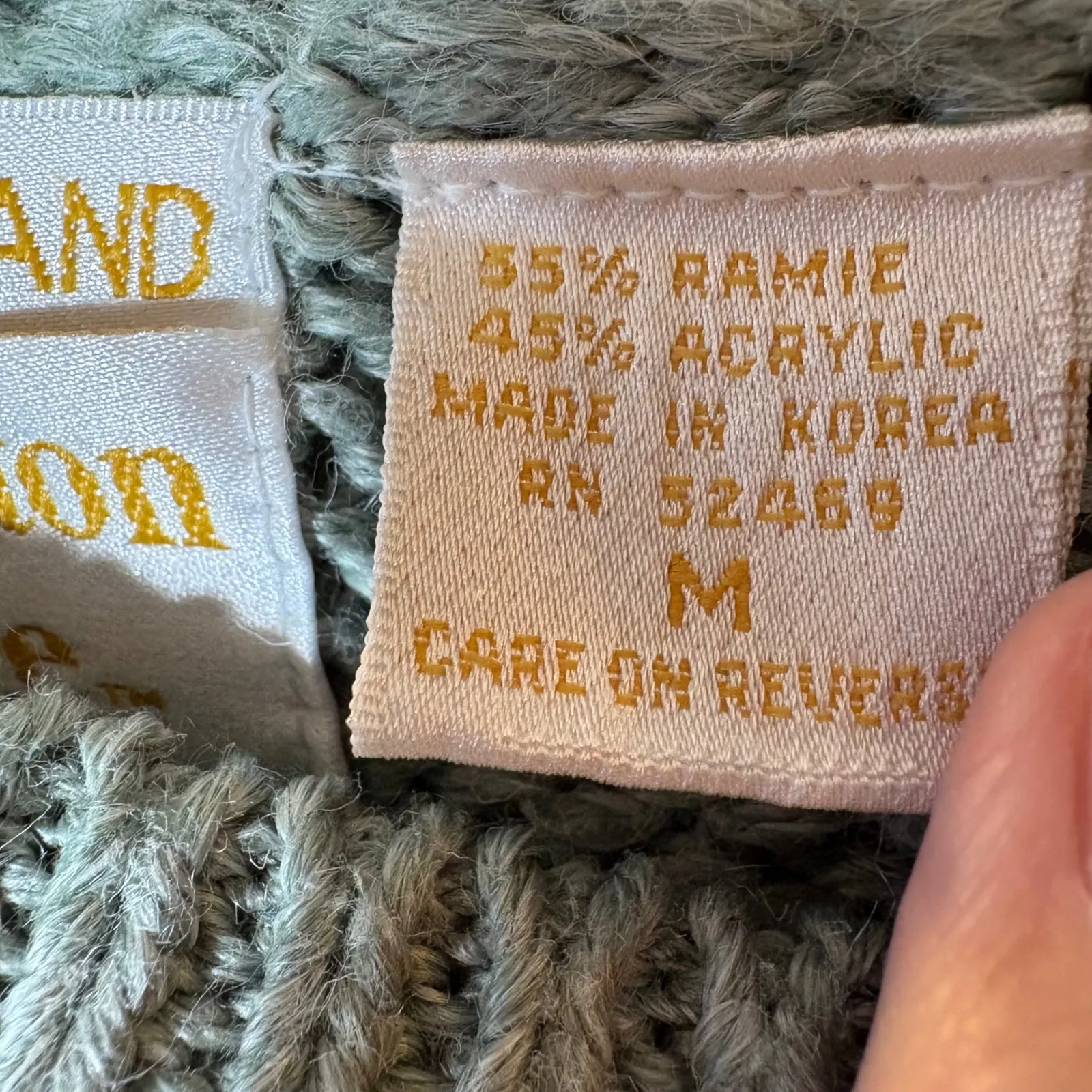 Vintage Huntington Ridge Hand Knit Ramie Sweater Sage Green Floral Embroidered M Size M - Image 5