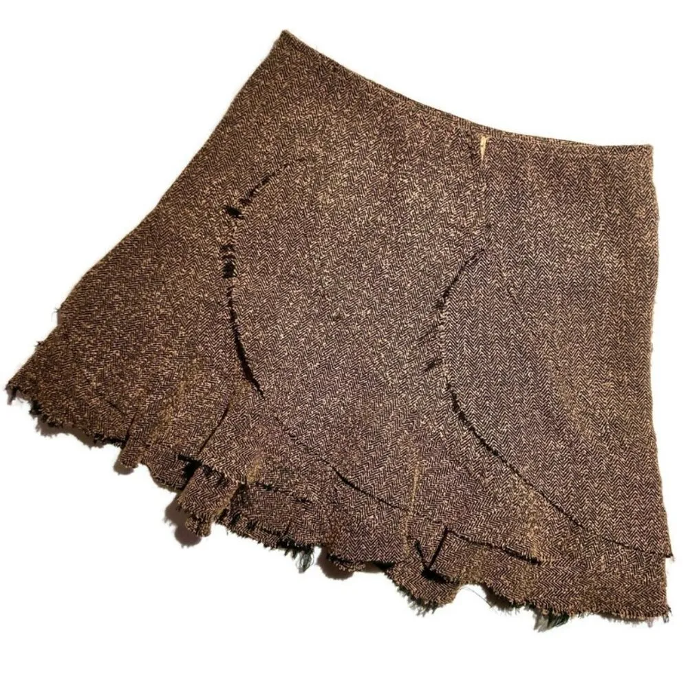 Vtg 90s Y2K tiered raw edge ruffle mini skirt Clueles whimsy goth fairy grunge M Brown Size M - Image 2