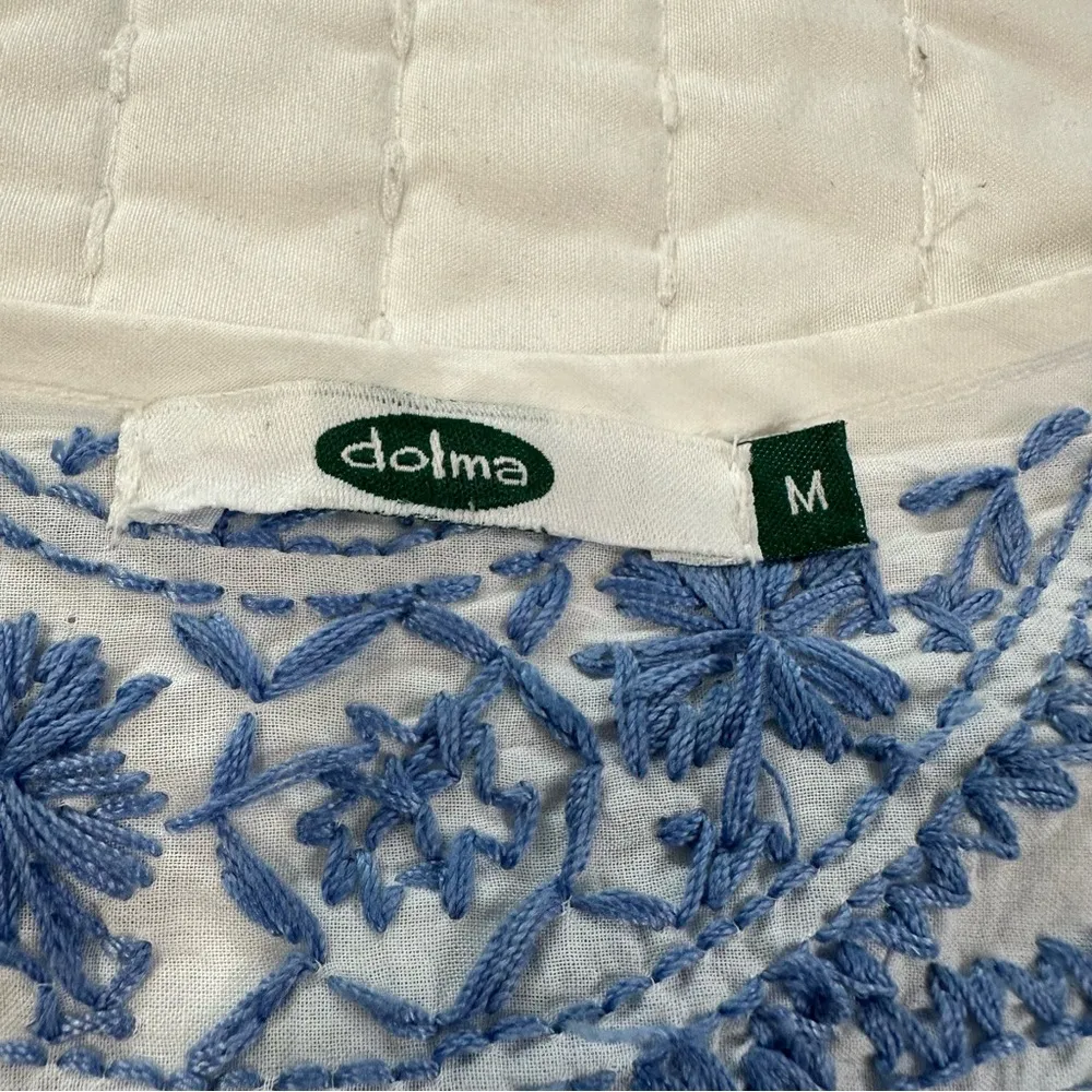DOLMA White and Blue 100% Cotton Hand Embroidered Mini Dress Size M - Image 7