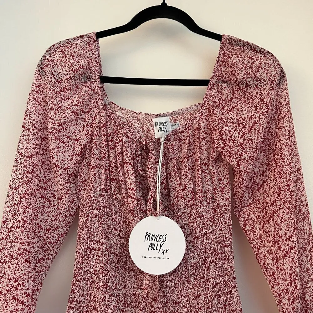 Princess Polly Carrillo Smocked Ruffle Mini Dress in Red Daisy Floral Size 4 NWT - Image 4