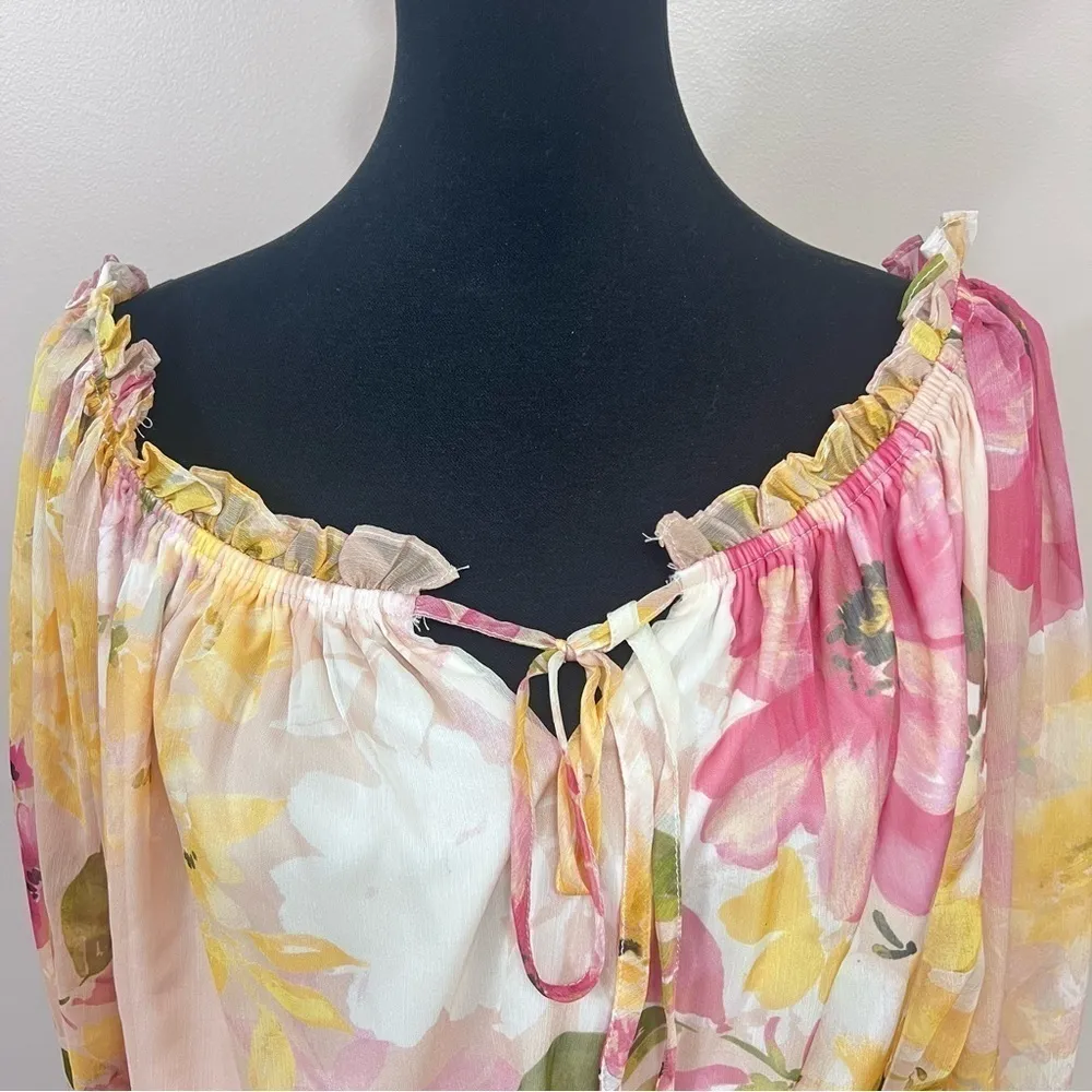 LoveColette Crop Blouse Off Shoulder Floral Sz M Cottagecore Milkmaid Boho Pink Size M - Image 4
