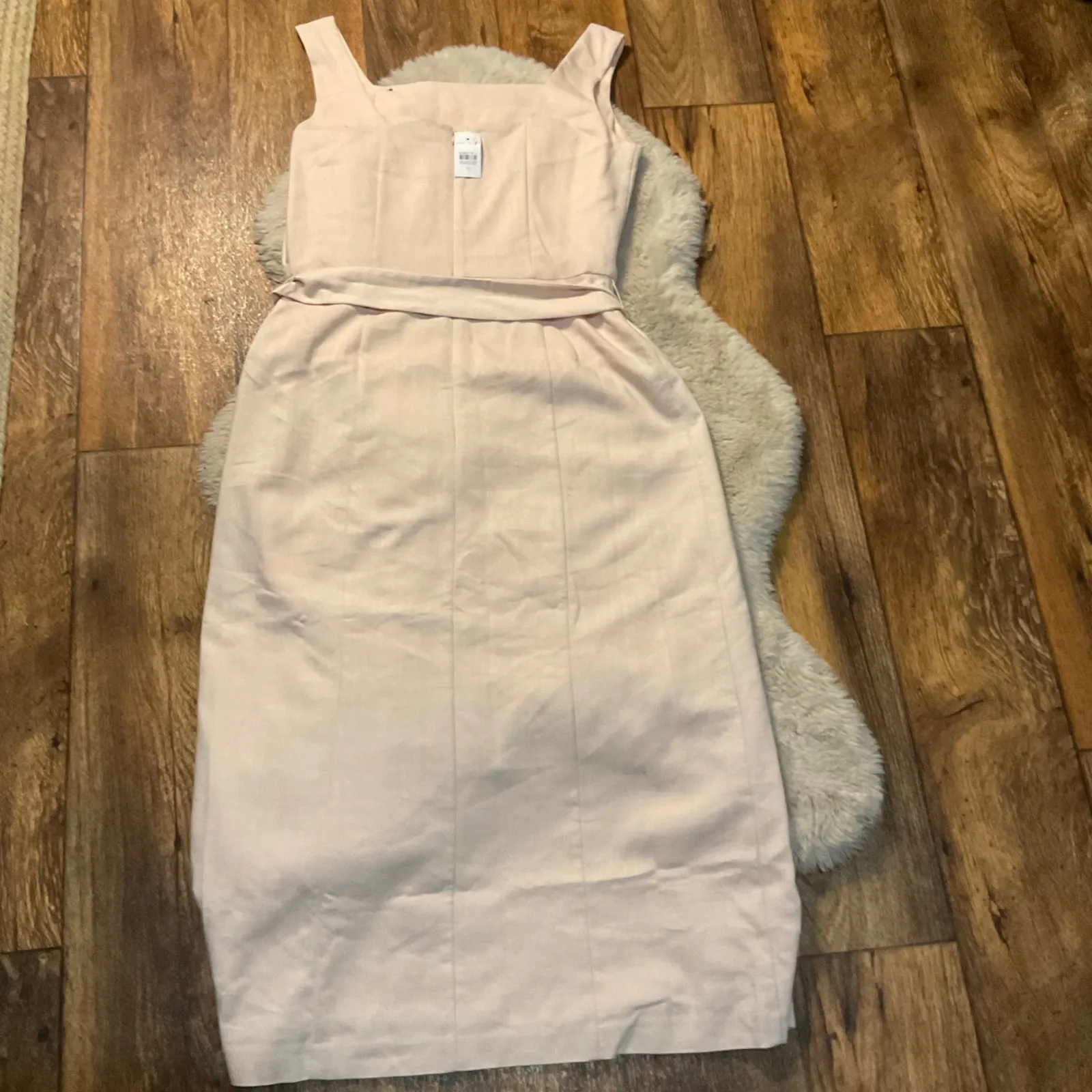 Ann Taylor‎ Dress Size 10 Light Pink Midi Lined Womens Linen Blend Belted Sheath - Image 7