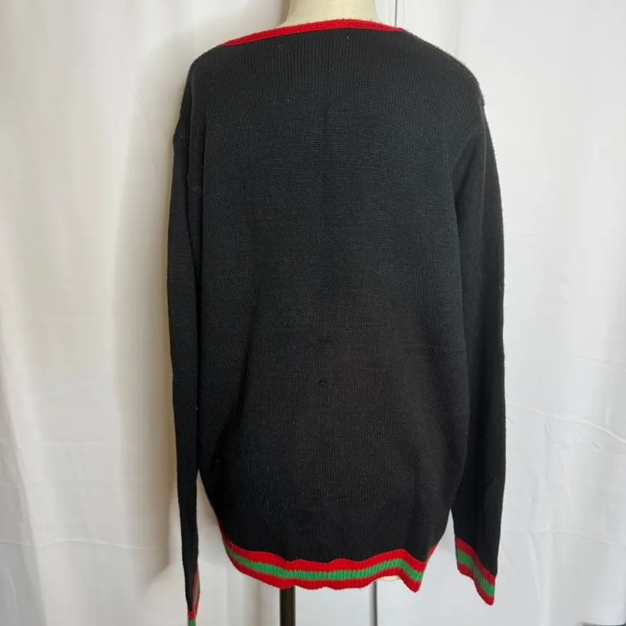 Jolly Sweaters Ugly Christmas Poinsettia Bow Neck Holiday Cardigan XL Black - Image 3