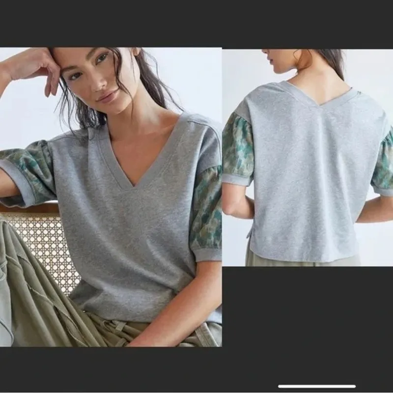 [Anthropologie] Daily Practice Puff Sleeve Camo Print V-Neck Top NWT Sz Small S - Image 12