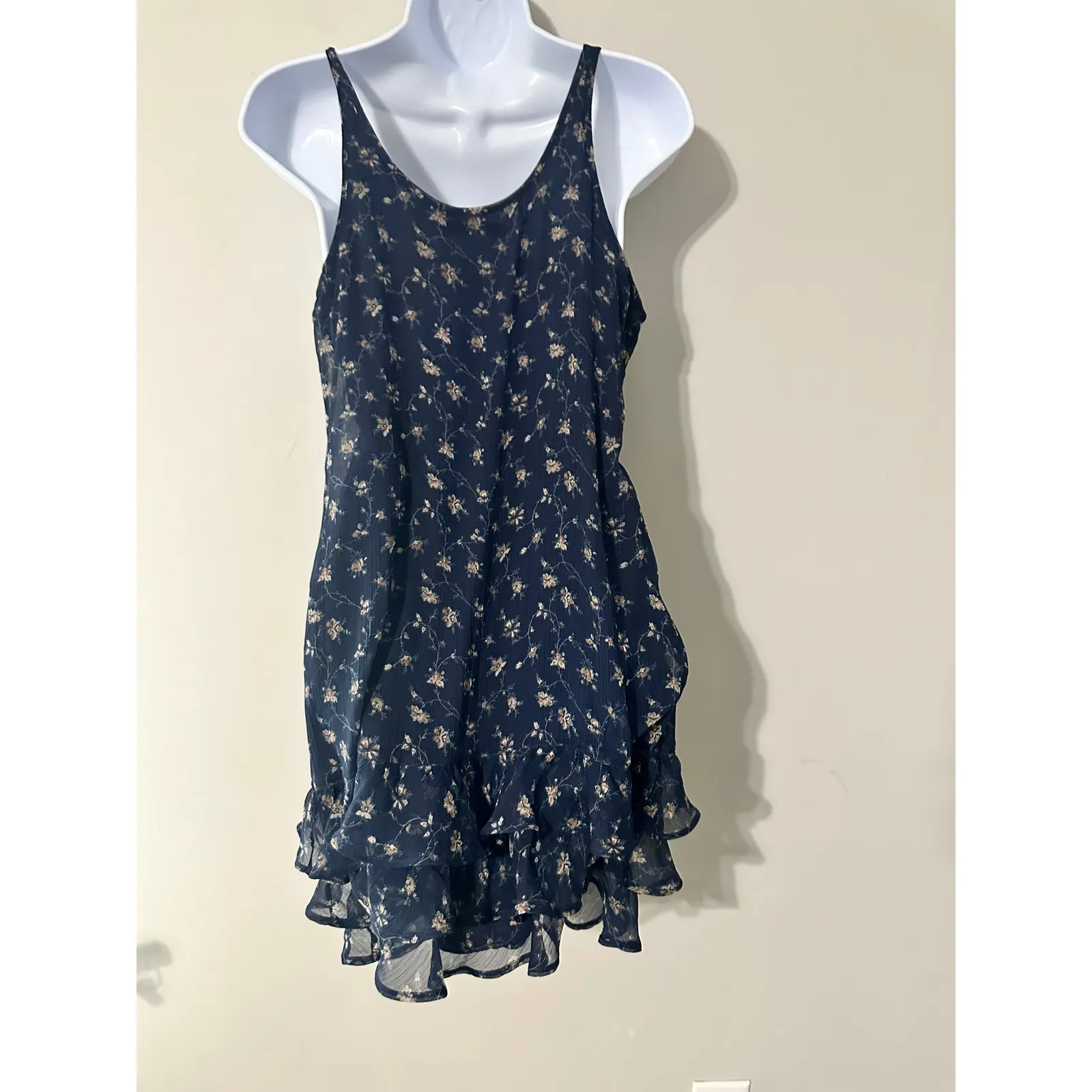 Abercrombie Fitch Navy Floral Ruffle Tiered Mini‎ Dress XS - Image 7