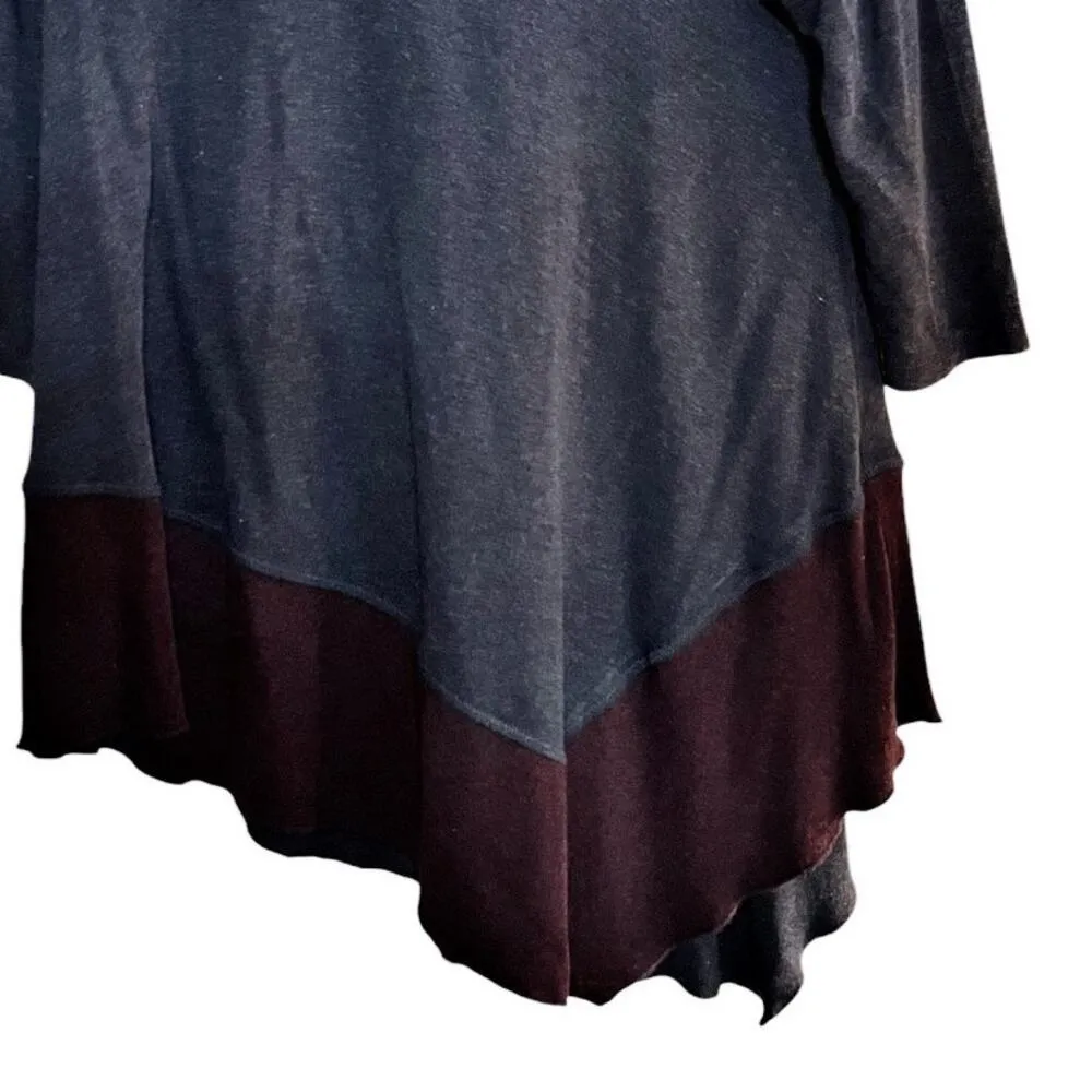 THREE DOTS Jersey Knit Tunic Asymmetrical Scoop Neck Gray Burgundy Medium Top - Image 5