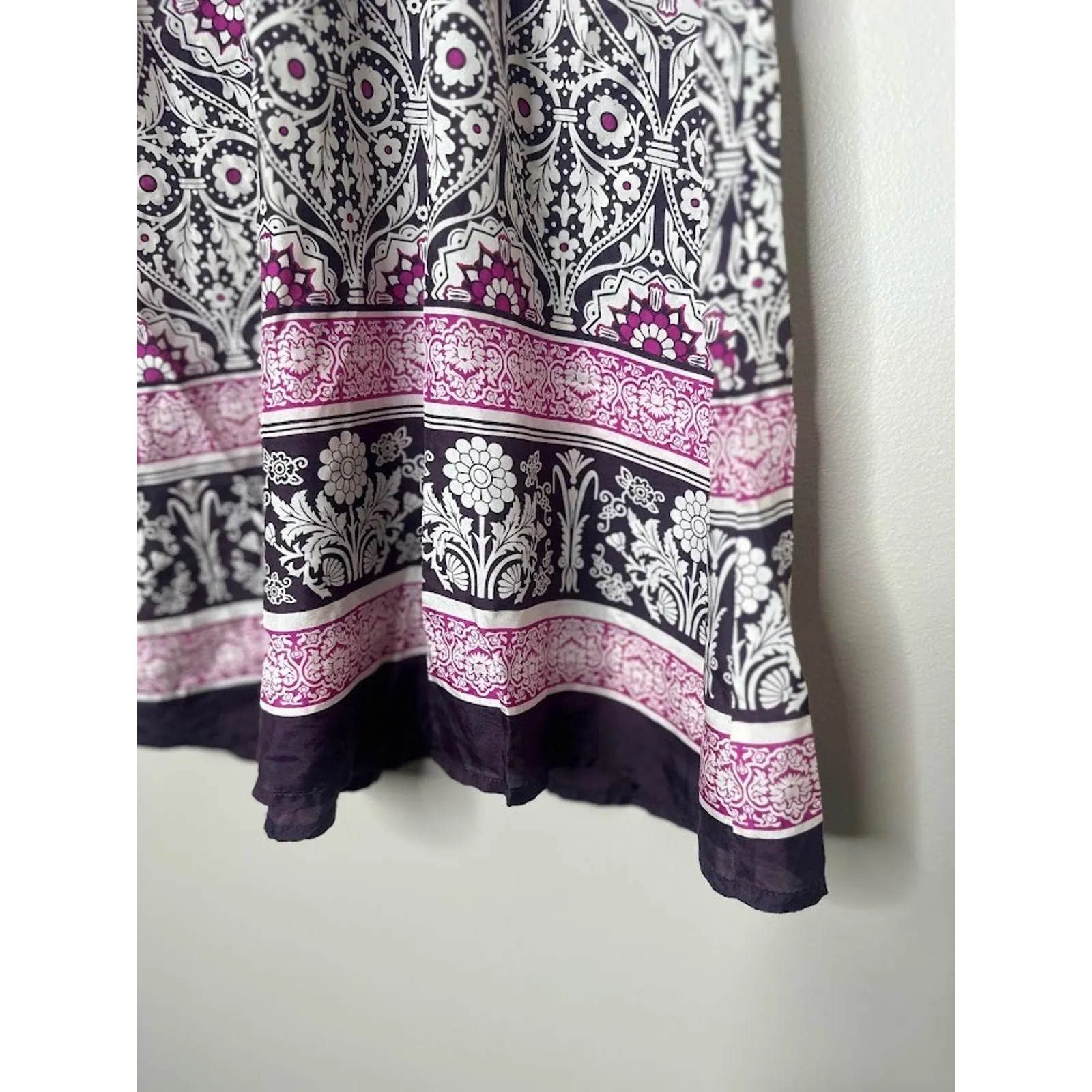 Heritage 1981 Purple Pink 100% Silk Smocked Top Blouse Size M Hippie Flowy Boho - Image 3