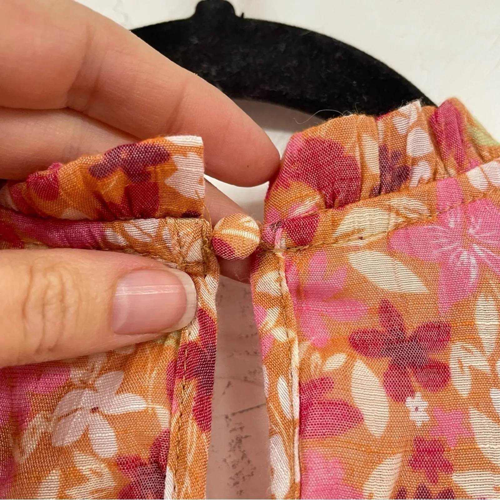 Nanette Lapore Orange Pink Ditsy Floral Ruffled Blouse Womens M Coquette Girly - Image 6