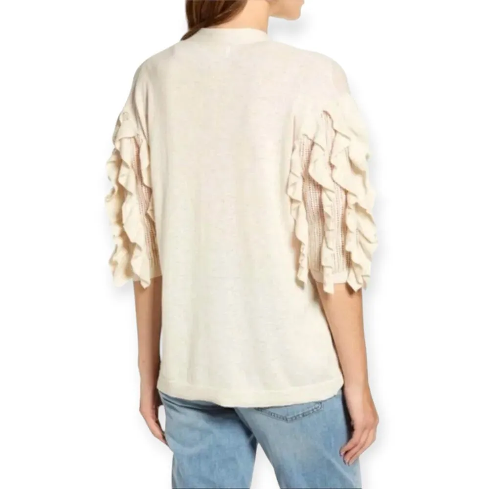 DESIGNER Rachel Parcell | S | Cream Ruffle Sleeve Sundance Knit Cardigan Sweater - Image 5