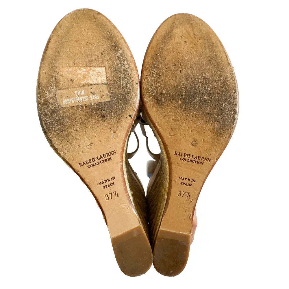 Ralph Lauren Purple Label Erin Espadrille Wedge Platform White Leather 37.5 Size 6.5 - Image 9